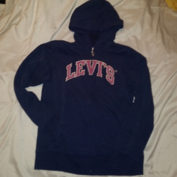 Levi's | Zip Up Hoodie Sweatshirt Navy & Pink Girls Size XL 13-15 Years - Picture 2 of 6